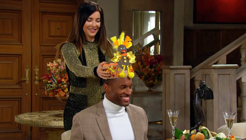 Bold And The Beautiful Scoop: Steffy Forrester Places A Paper Turkey On Carter Walton's Head