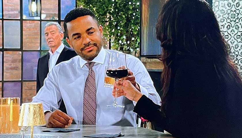 Young And The Restless: Nate and Audra clink glasses as Victor watches