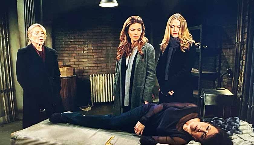 Young And Restless: Nikki, Victoria and Claire stand over a passed out Jordan