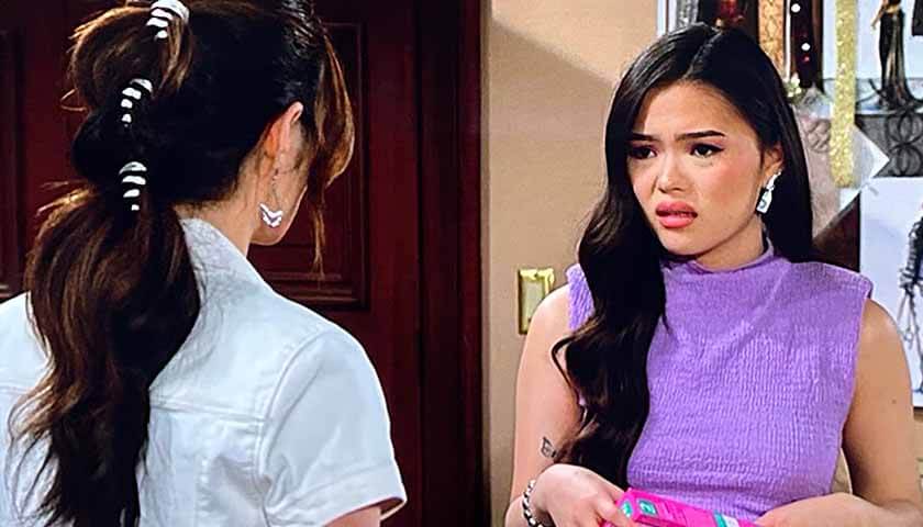 B&B Scoop: Luna holds her pregnancy test as she speaks with Poppy