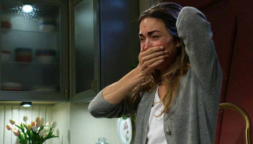 Y&R Scoop: Victoria puts her hand over her mouth as she weeps