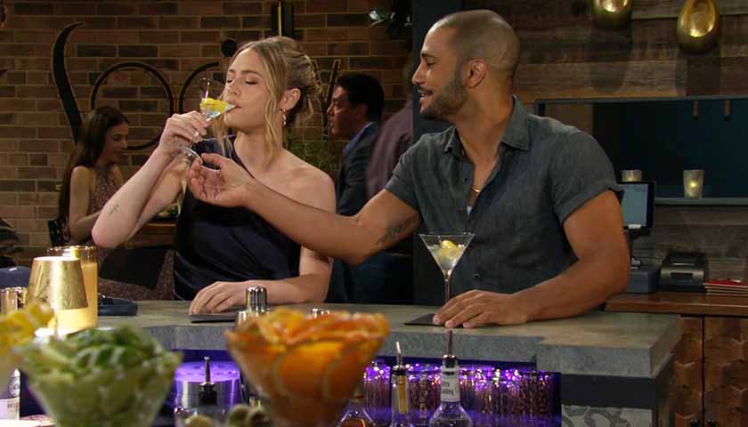 Y&R Scoop: Holden holds the bottom of Claire's glass as she chugs