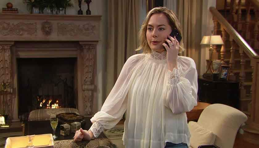 B&B Scoop: Hope talks on her phone in Brooke's living room