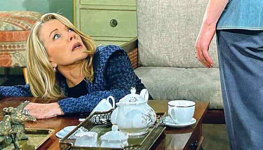 Y&R Scoop: Nikki looks up at Claire who is holding a syringe