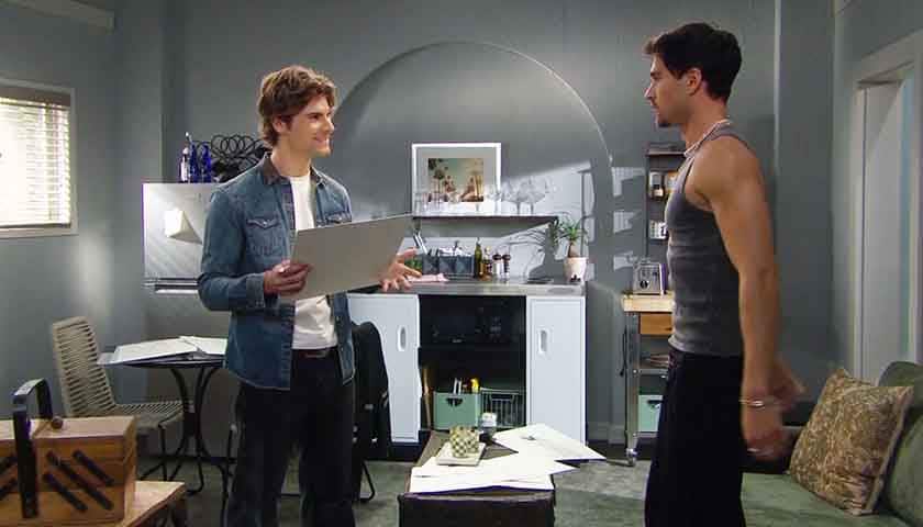 B&B Scoop: Remy smiles up at Deke as he holds his sketches