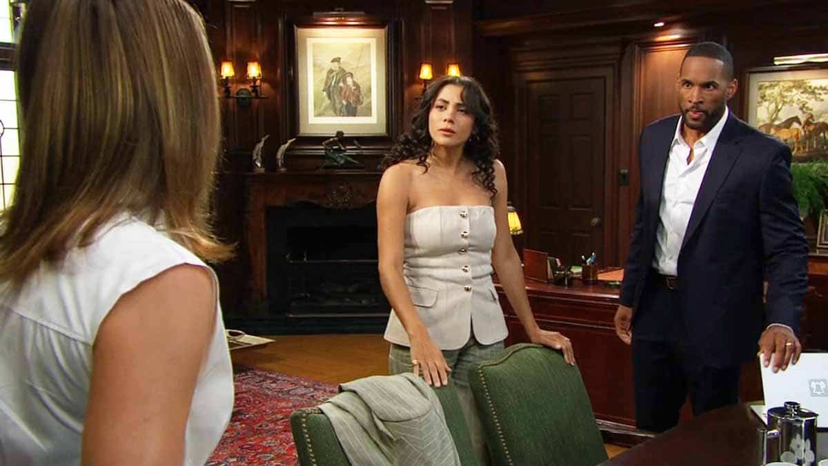 Daphne, Carter and Steffy in CEO office on Bold and the Beautiful