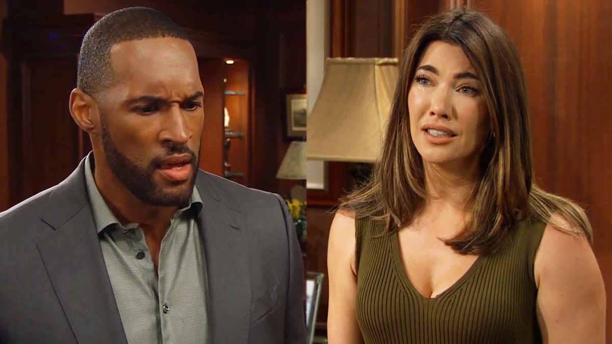 Tearful Steffy and Carter at Forrester on Bold and the Beautiful