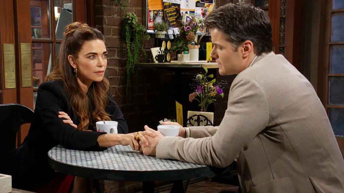 Victoria touches Kyle's hand on Young and the Restless