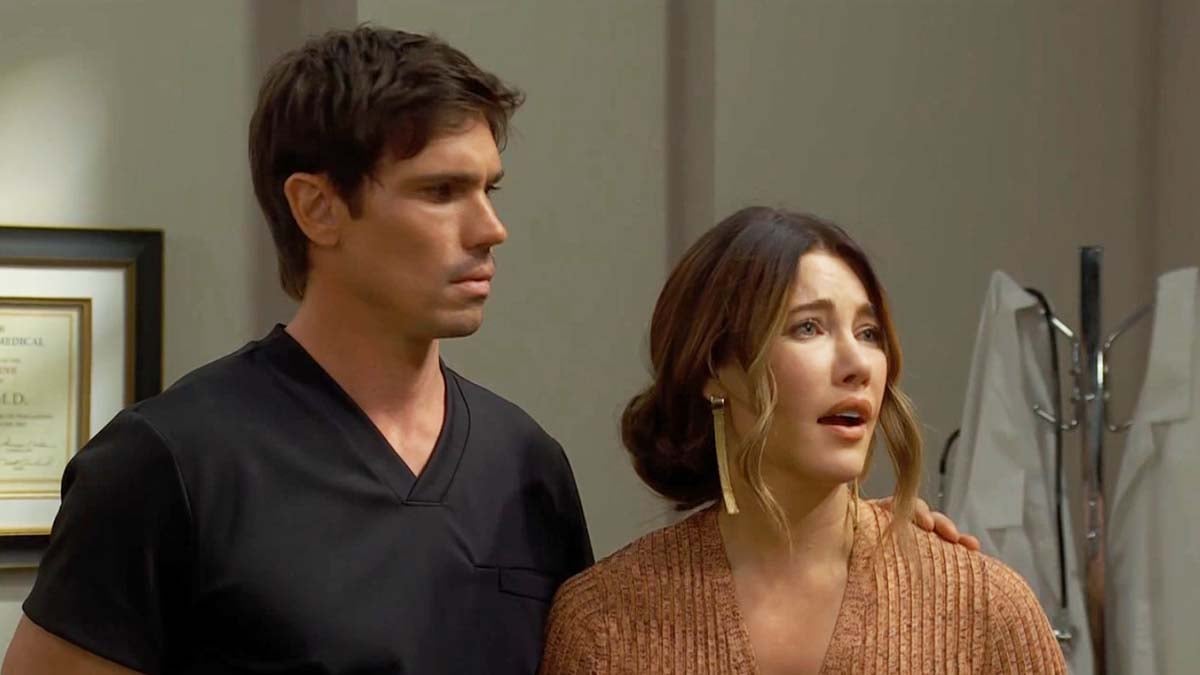 Finn and Steffy in his office on Bold And The Beautiful