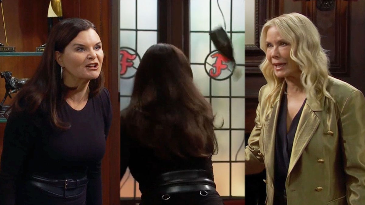 Katie throws a bottle through a window as a horrified Brooke watches on Bold And The Beautiful