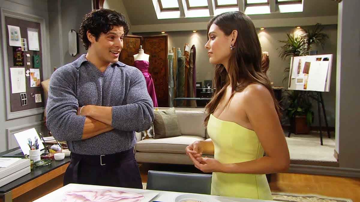 Electra and RJ chat in the design room on Bold and the Beautiful