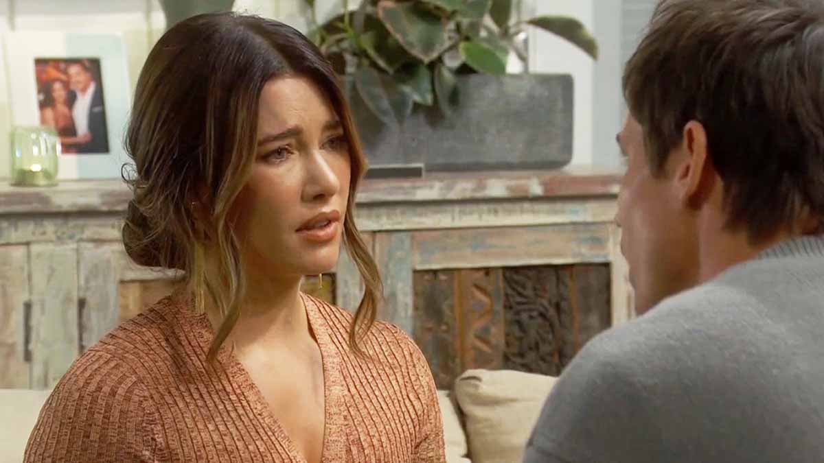 Steffy looks guiltily at Finn on Bold and the Beautiful