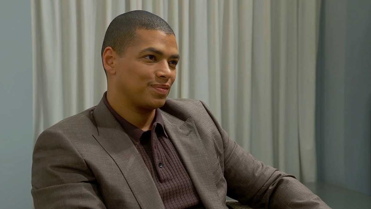 A smiling Zende at Logan on Bold And The Beautiful