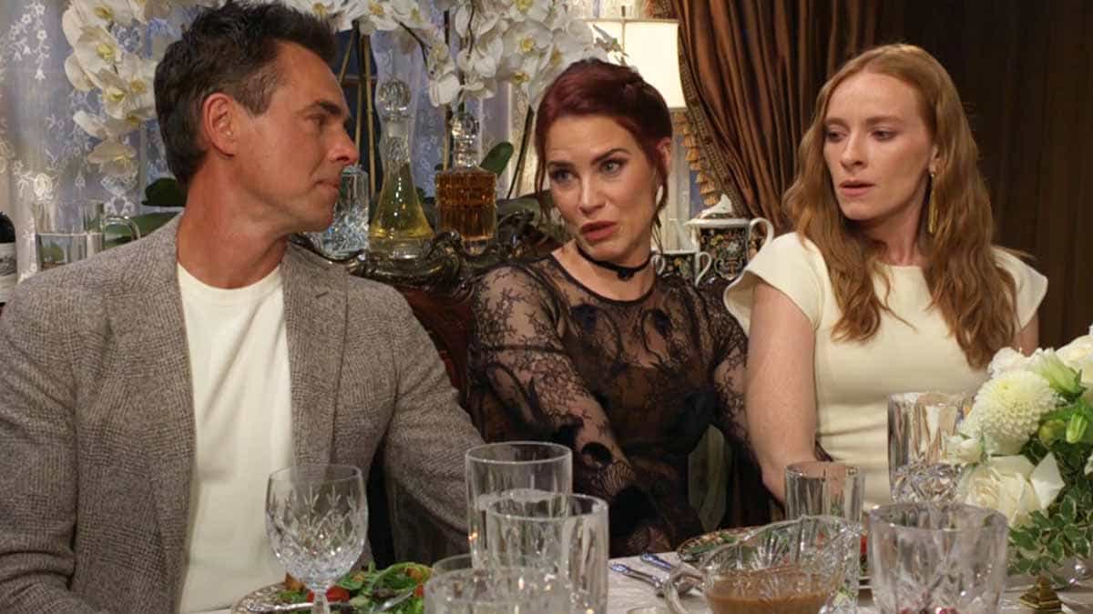Billy, Sally and Coco in the Abbott dining room on Young and the Restless